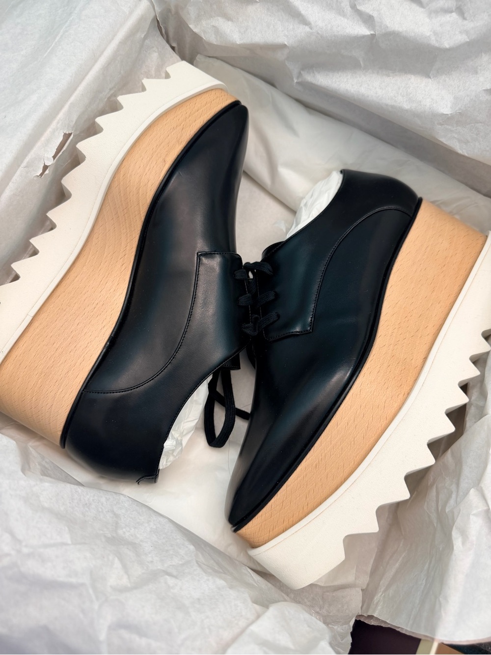 Stella McCartney Elyse Platform Lace-Up Shoes with Wood-Effect Sole